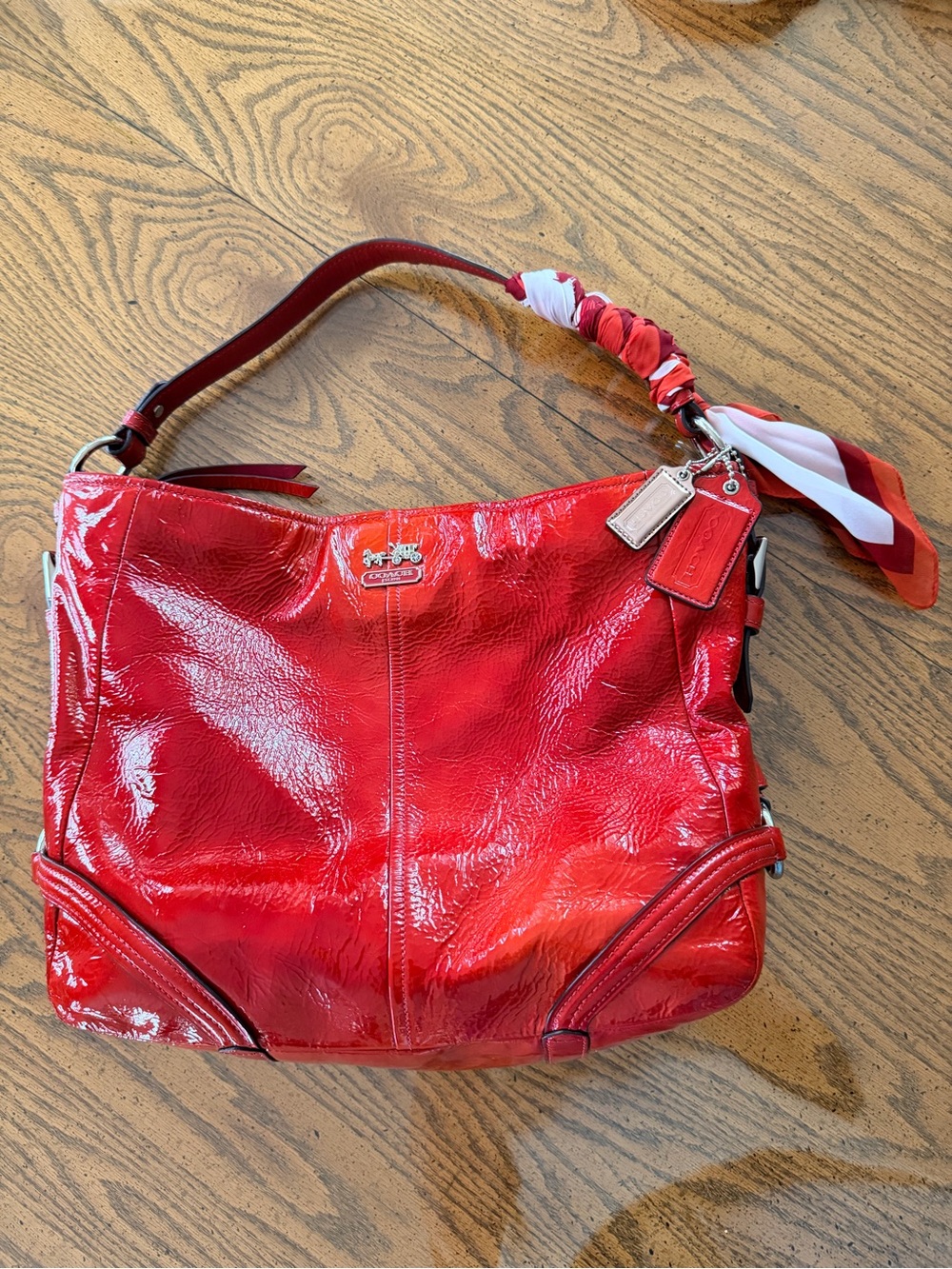 Coach Madison Maggie Hobo Red Patent Leather Bag | Paprika Red | Style 18959